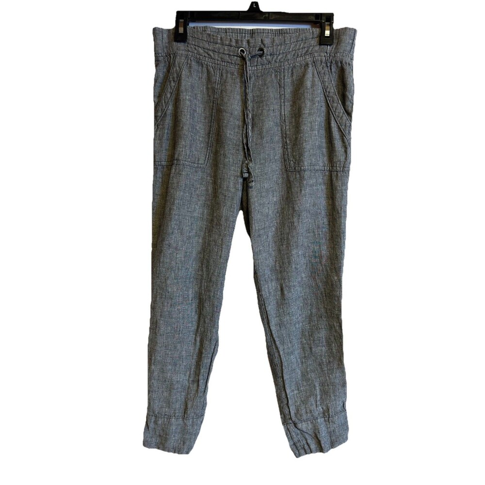 ATHLETA Womens Size 2 Gray 100% Linen Elastic Waist Joggers Drawstring Pockets